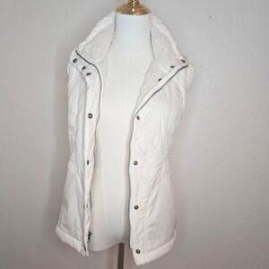 prAna Womens Sherpa Lined Quilted Vest XS Small Cream Zip Outdoor Cozy